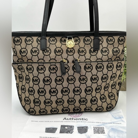 Authentic Michael Kors Kempton Monogram Logo Signature Tote Zip Pocket Shoulder - Picture 1 of 15